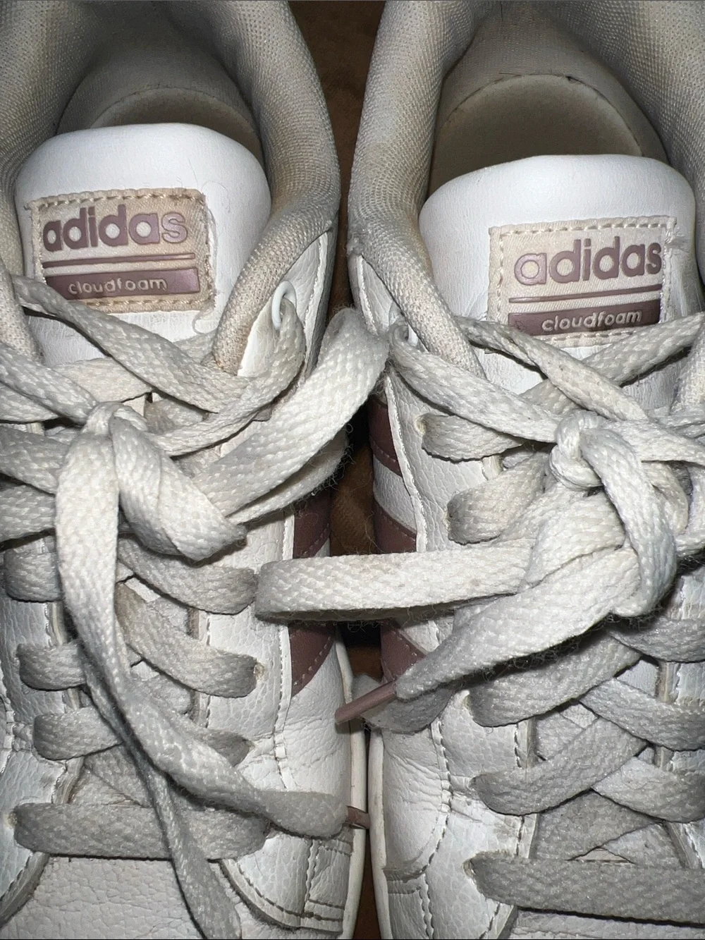 adidas Women’s White Sneakers with Rose Metallic Stripes